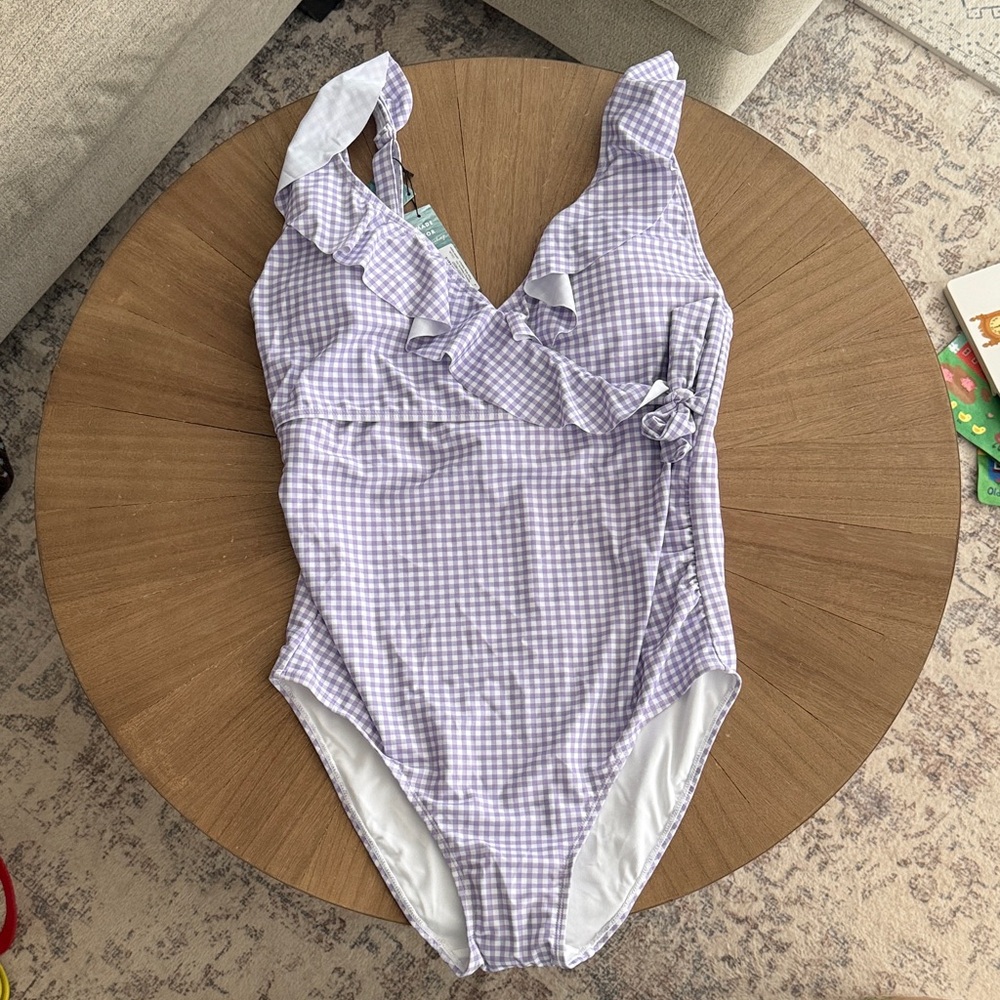NWT Maternity and nursing Purple Gingham Swimsuit